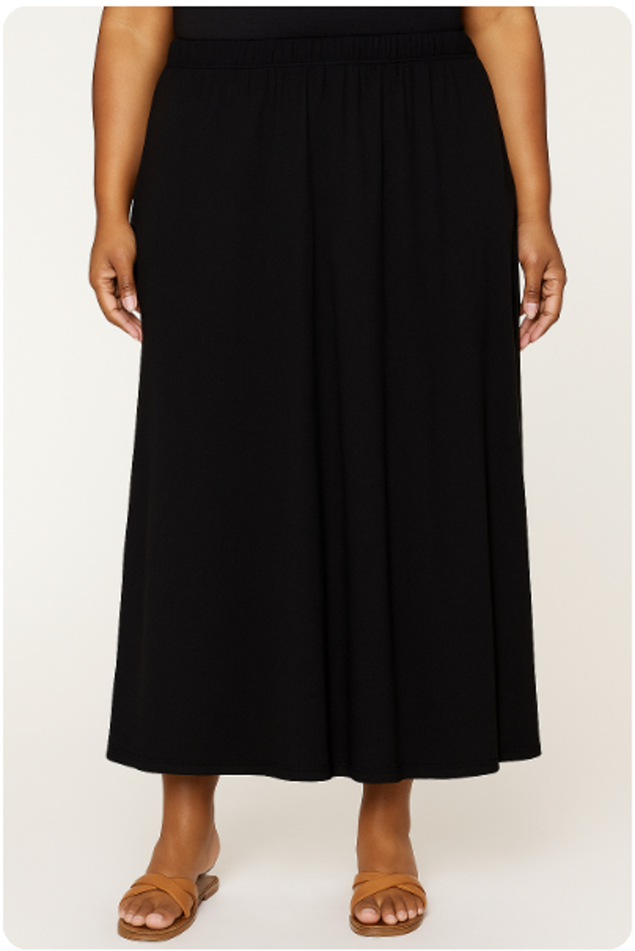 Coin1804 Maxi Skirt Womens 1X Black Pull On Stretch Rayon Spandex Plus Casual